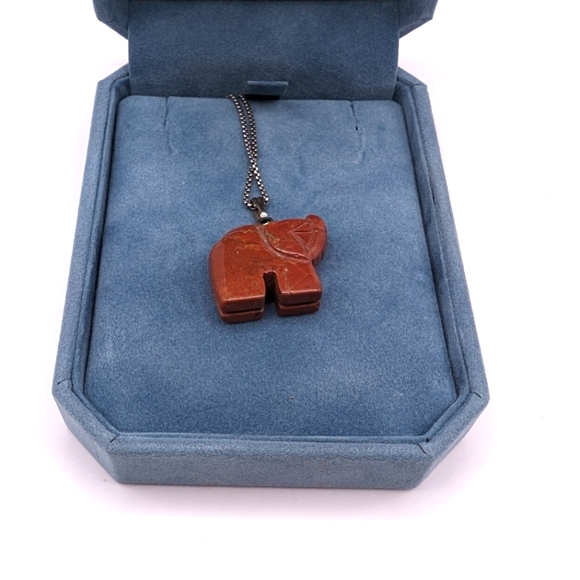 Carved Jasper Elephant Necklace - Picture 1 of 5
